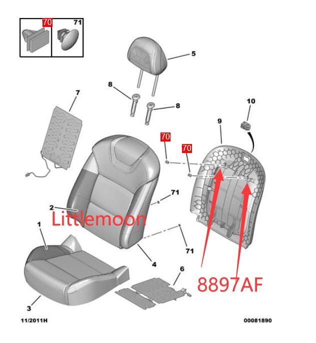 Wanautoparts Original brand new car seat rear trim panel locking clip seat back panel fixing clip 8897AF for Citroen C5 X7