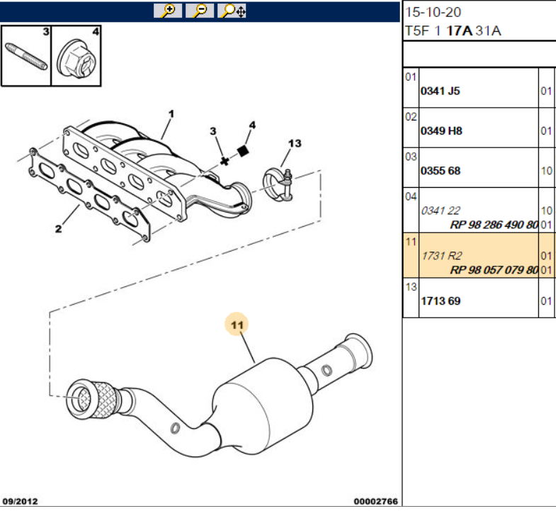 Wanautoparts Original tout nouveau convertisseur catalytique à trois voies tuyau d'échappement section avant 1731R2 9805707980 adapté pour Peugeot 307 307sw 