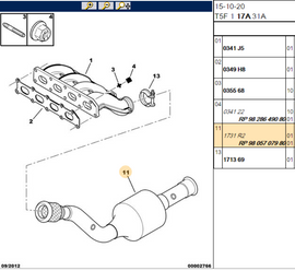 Wanautoparts Original brand new three-way catalytic converter exhaust pipe front section 1731R2 9805707980 suitable for Peugeot 307 307sw