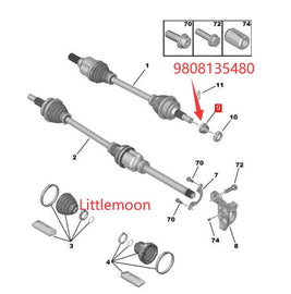 Wanautoparts Original new drive shaft nut half shaft self-locking nut 9675056980 for Peugeot 308 408 Citroen C4 DS4