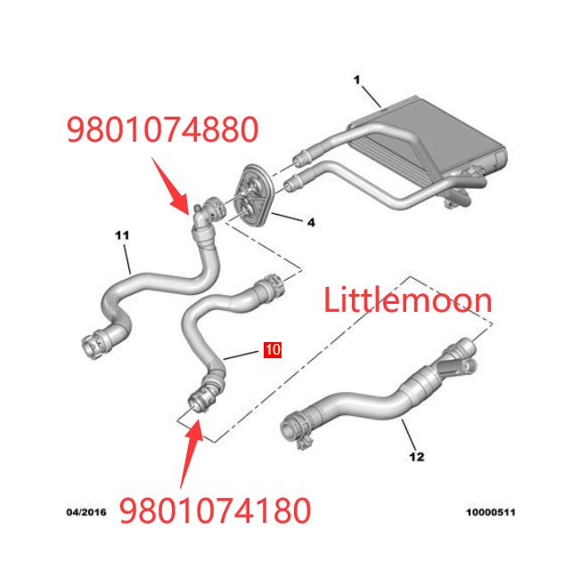 Wanautoparts Original new warm air water pipe warm air water tank water pipe 9801074180 9801074880 for Peugeot 308 408