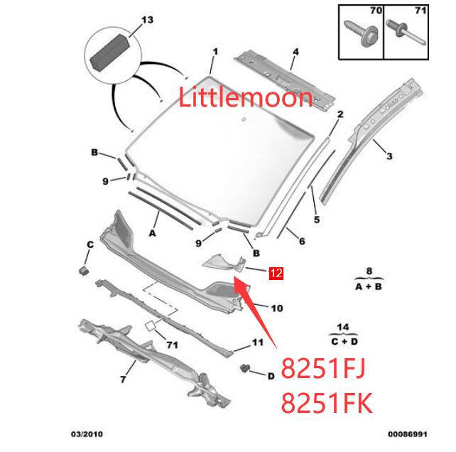 Wanautoparts Original flambant neuf 8251FJ 8251FK plaque de couverture de paroi avant couvercle de grille d'admission plaque de chute avant entonnoir pour citroën C4 C4pallas 