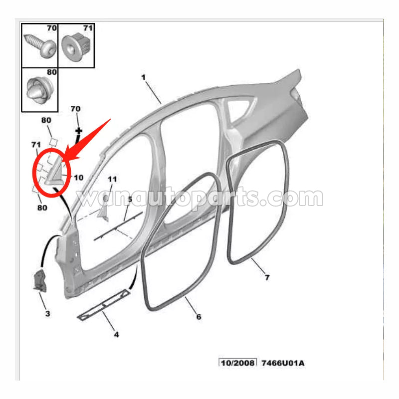 Wanautoparts pour citroën C5(x7) porte de voiture triangle avant panneau décoratif feuille triangle panneau 902597 902598 9025N0 9025N1 