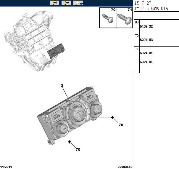 Wanautoparts Panneau de climatisation d'origine Interrupteur de commande de climatisation Interrupteur de réglage de la température 6452S2 pour Peugeot 308 RCZ 408 