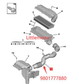 Wanautoparts Original new air intake pipe air filter connection pipe 9801777880 for Peugeot 508 Citroen C5 1.6T