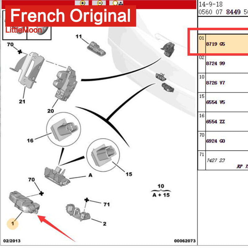 Wanautoparts Original brand new back door lock block Luggage lock 8719G5 for Peugeot 207 308 Partner Citroen C4 Picasso