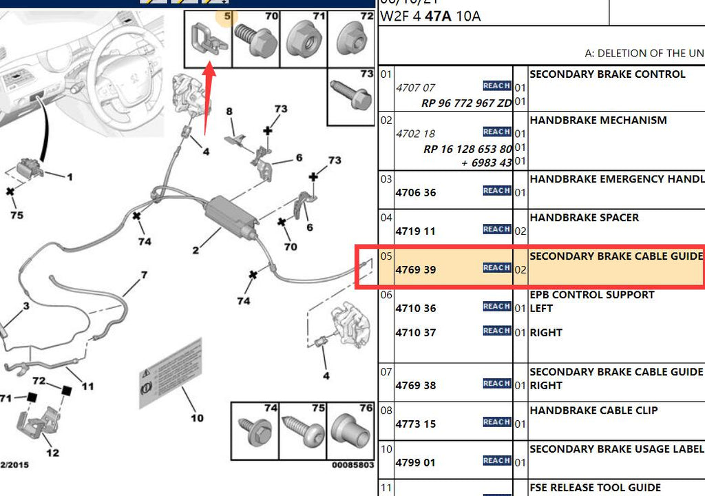 Wanautoparts Guide de câble de frein auxiliaire neuf d'origine Support de fixation de câble de frein à main 476939 pour Peugeot 508 407 Citroën C5 C6 