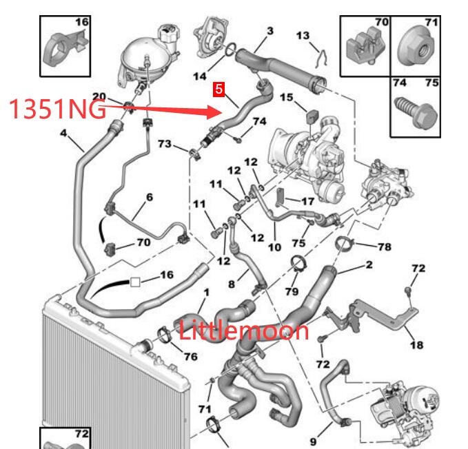 Wanautoparts Original new water tank cooling hose water pump connection pipe 1351NG for Peugeot 3008 207 308 Citroen C4 DS5 DS6